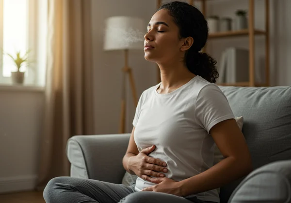 Person practicing calming deep breathing for anxiety relief