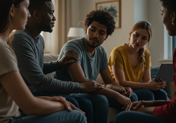 Diverse group of friends offering emotional support