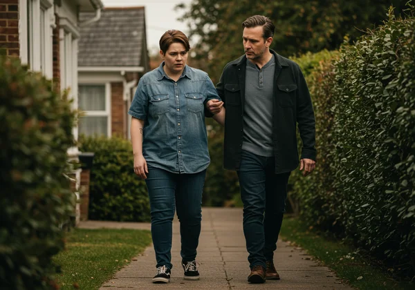 Person leaving home with a trusted companion for support