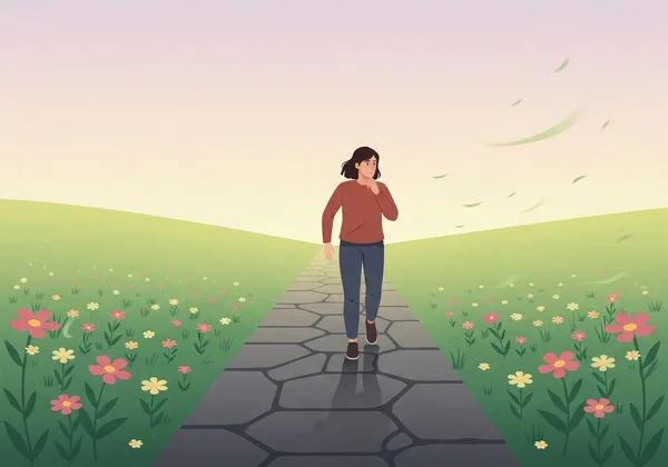 Person taking a small step on a path