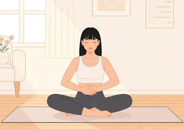 Woman demonstrating a calming breathing exercise