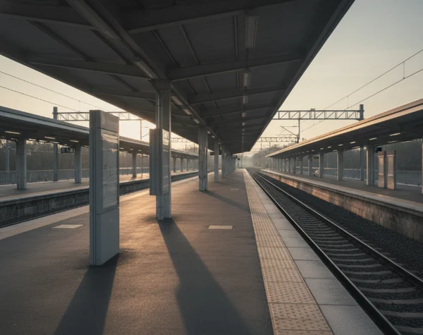 Empty station platform with soft light
