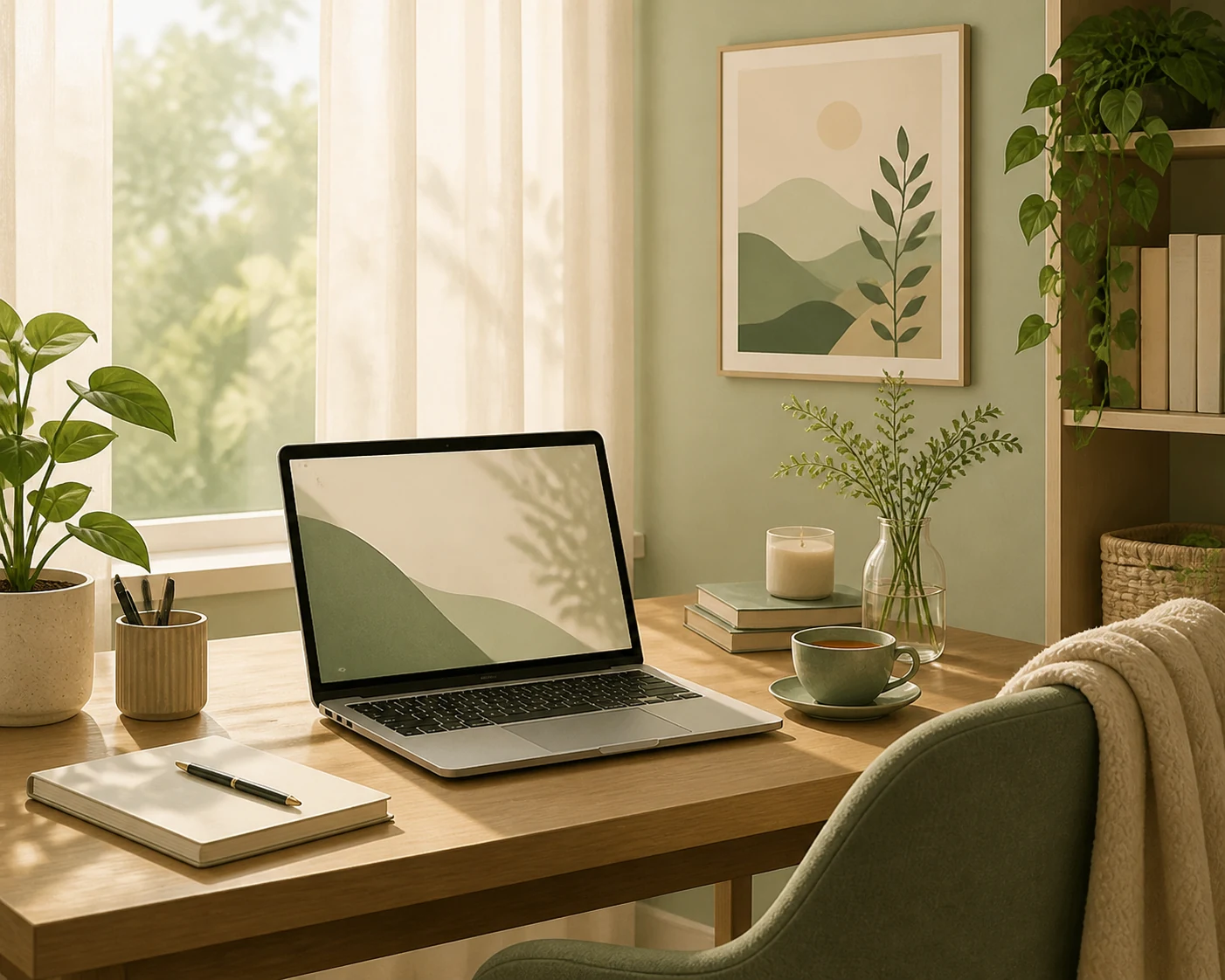 Remote desk with calm lighting